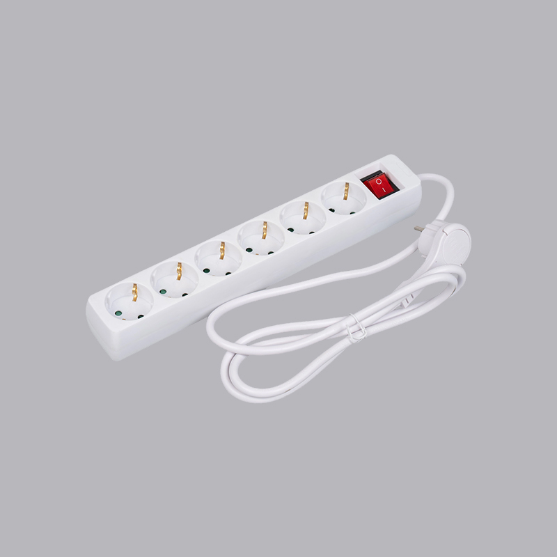 LOB-06KL Német típusú téglalap alakú 6-utas elosztó húzógyűrűvel és kapcsolóval, Multi-Socket